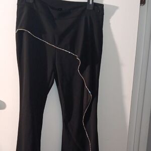 SHEIN Black Wide-Leg Pants with Rhinestone Trim